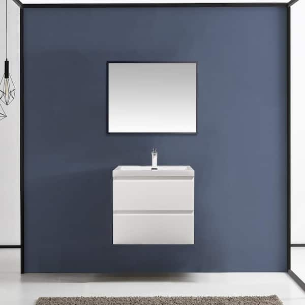 24 in. W x 19 in. D x 20 in. H Wall-Mounted Bathroom Vanity in High Glossy White with White Glossy Resin Top