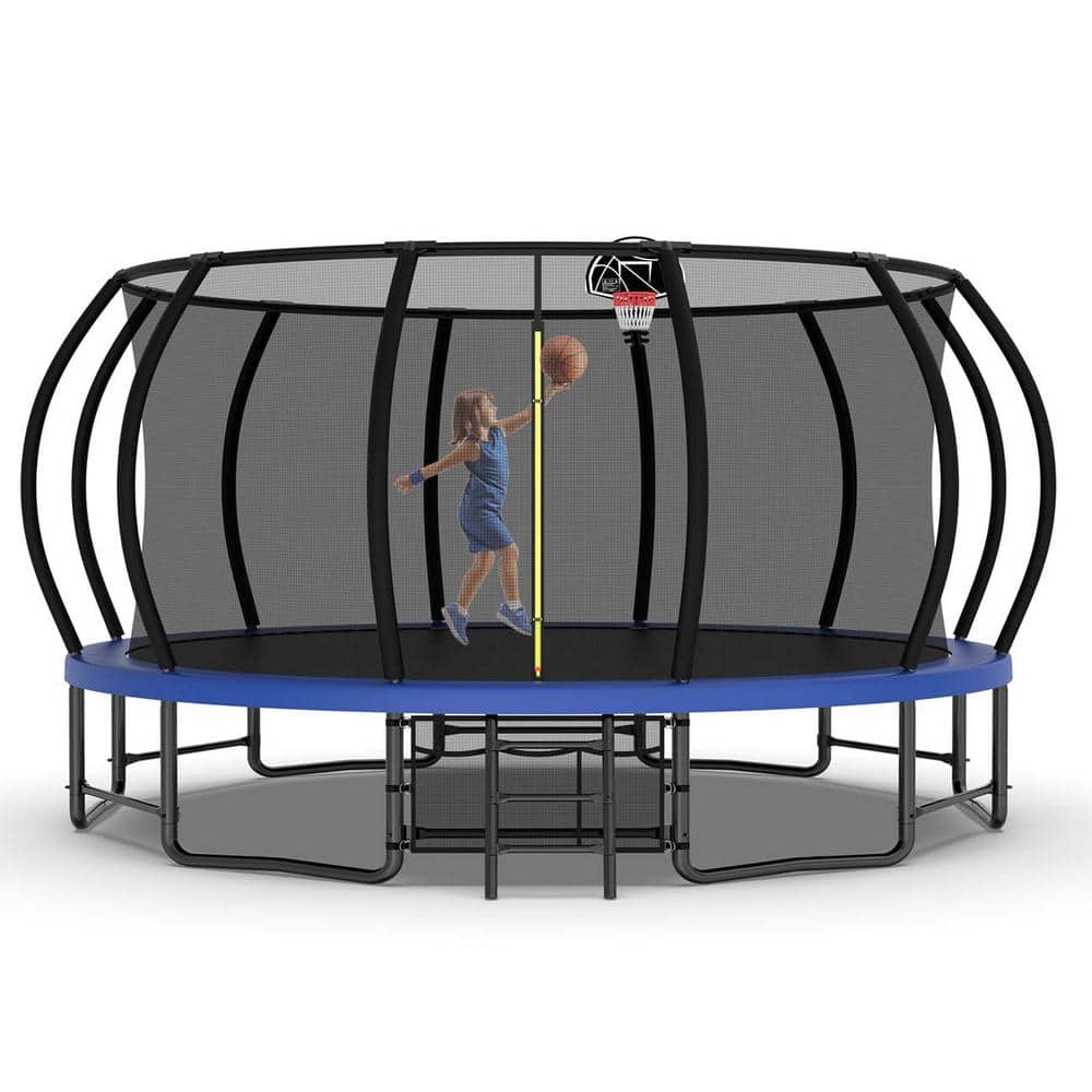 16 ft Round Blue Heavy Duty Outdoor Trampoline with Anti-Rust Coating