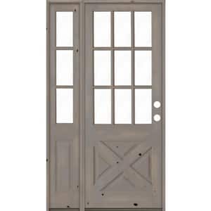 46 in. x 96 in. Knotty Alder 2-Panel Left-Hand/Inswing Clear Glass Grey Stain Wood Prehung Front Door w/Left Sidelite