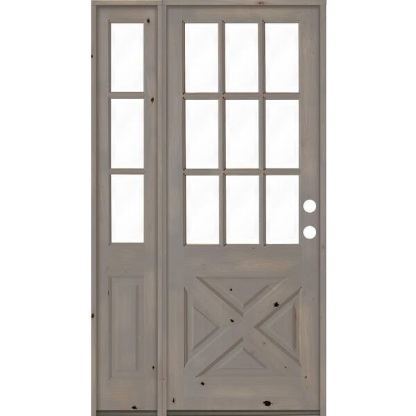 Krosswood Doors 46 in. x 96 in. Knotty Alder 2-Panel Left-Hand/Inswing Clear Glass Grey Stain Wood Prehung Front Door w/Left Sidelite