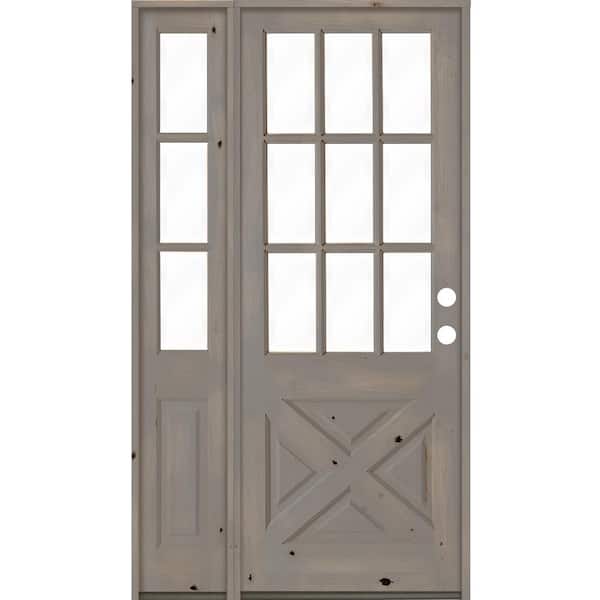 Krosswood Doors 50 in. x 96 in. Knotty Alder 2-Panel Left-Hand/Inswing Clear Glass Grey Stain Wood Prehung Front Door w/Left Sidelite