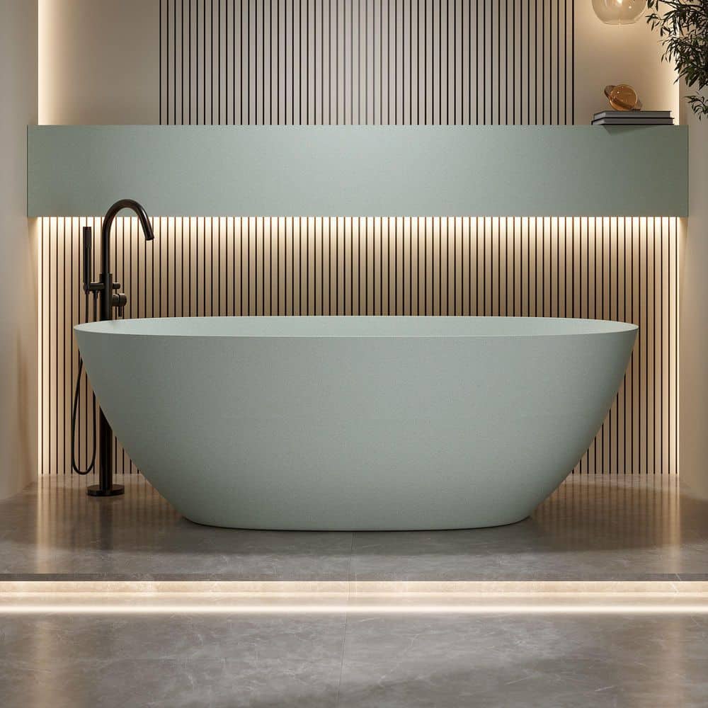 Moray 61 in. x 31 in. Solid Surface Stone Resin Flatbottom Freestanding Double Slipper Soaking Bathtub in Emerald Green price history on PriceWatchPro