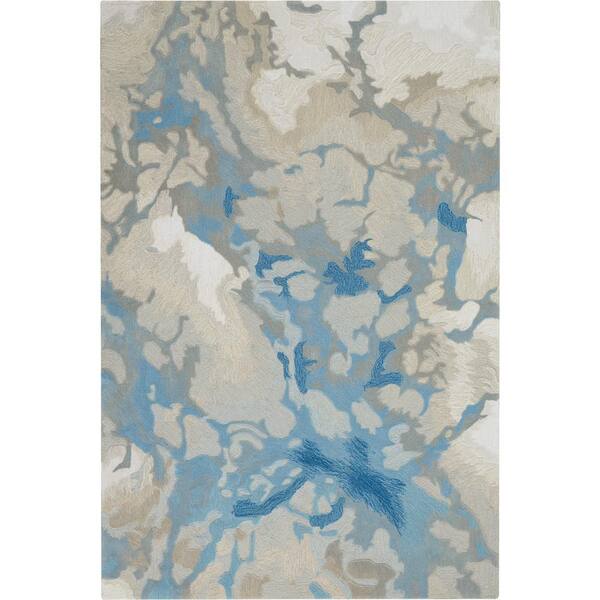 Nourison Symmetry Light Blue/Ivory 5 ft. x 8 ft. Abstract Contemporary Area Rug