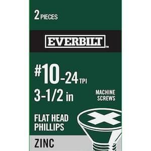 #10-24 x 3-1/2 in. Phillips Flat Head Zinc Plated Machine Screw (2-Pack)