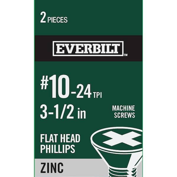 Everbilt #10-24 x 3-1/2 in. Phillips Flat Head Zinc Plated Machine Screw (2-Pack)