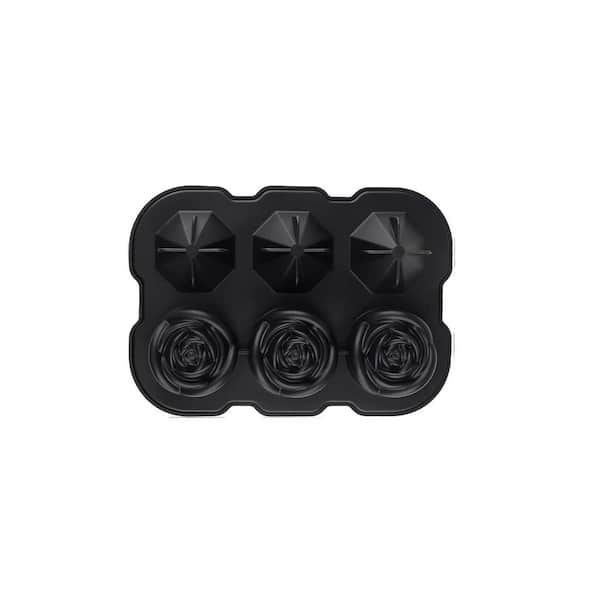 Rose Style Ice Tray Black Large Rose Diamond Shape Silicone Mold Stackable with Lid Easy Release Kitchen Tool