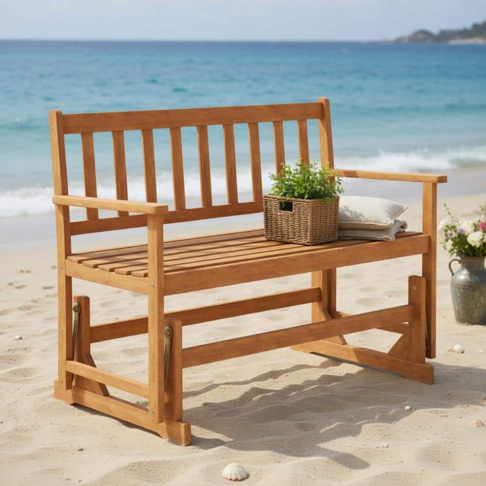 Two Person Acacia Wood Glider Swing Bench Natural Outdoor Rocking Seat Smooth Glide 800 Lb Capacity price history on PriceWatchPro