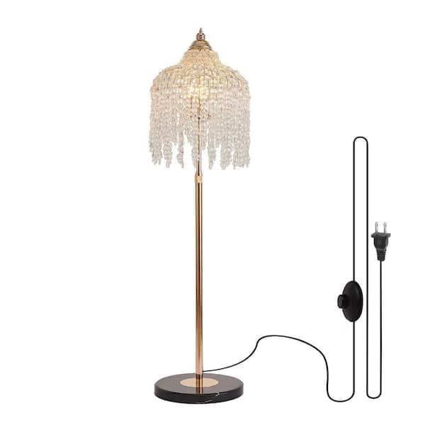 Sunpez 63 in. H Gold 3 Light Plug In Lantern Floor Lamp with Marble Texture Base and Foot Switch, E12, No Bulbs Included