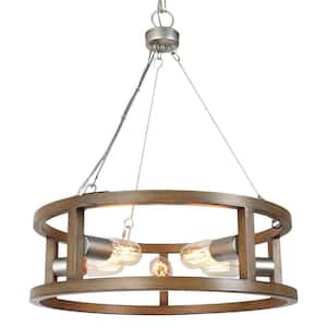 5-Light Brushed Brown and Antiqued Silver Farmhouse Drum Chandelier Ideal for bringing a sophisticated atmosphere
