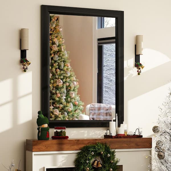 24 in. W x 36 in. H Rectangular Classic Black Wooden Framed Bathroom Vanity Mirror Wall Mirror