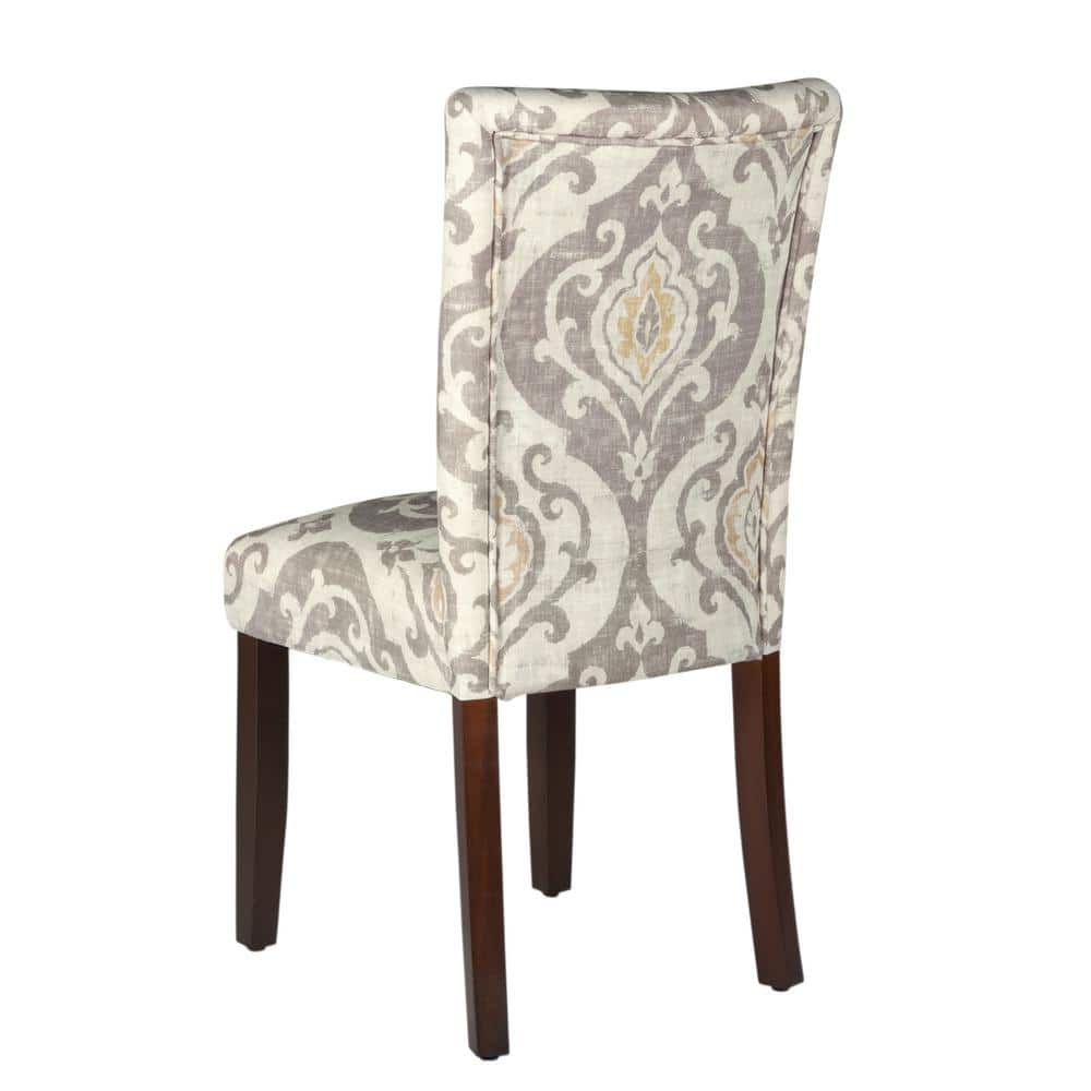 Paisley Linen Upholstered Parsons Side Chair with Wood Legs