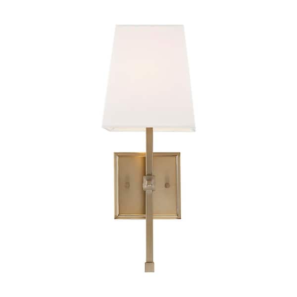 Highline 6 in. 1-Light Burnished Brass / White Vanity Light with White Linen Shade