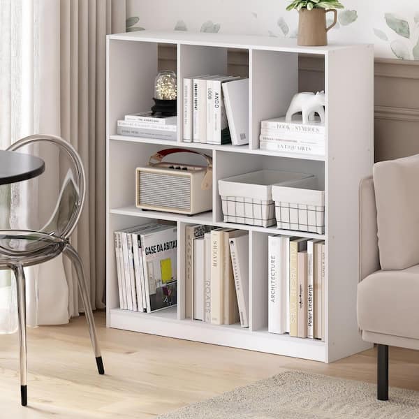 Daly 39.37 in. Tall White Wood 8-Shelf Horizontal Bookcase