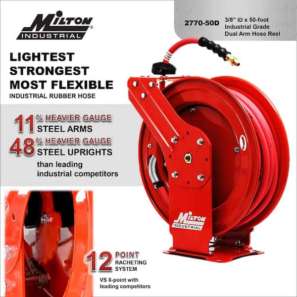 Air Hose Reel Suitable for Gas /& Pressure Fluid Max 300 PSI Flexible and Portable Hybrid Polymer Compressor Hose with Heavy Duty Steel 3//8in/×50ft Auto Retractable Hose Reel with Mounting Base
