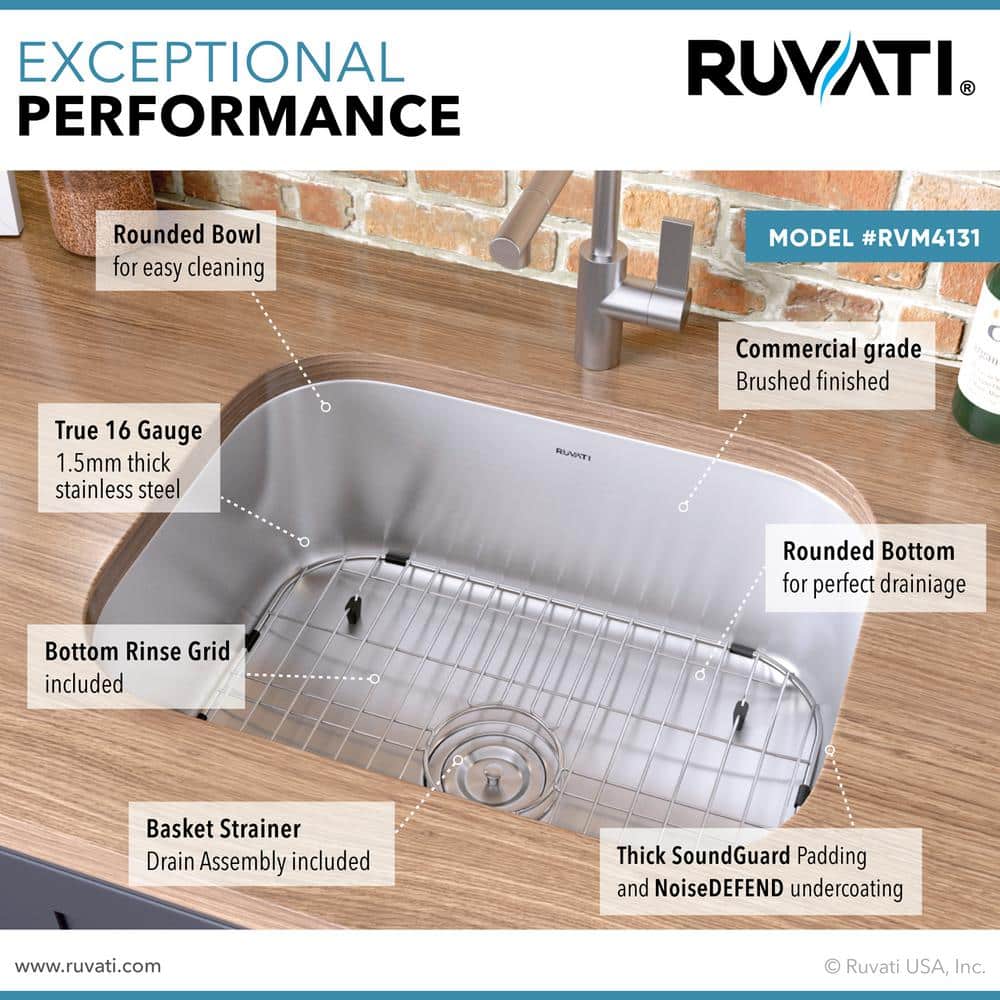 Ruvati 23" Stainless Steel Undermount Kitchen Sink with Grid