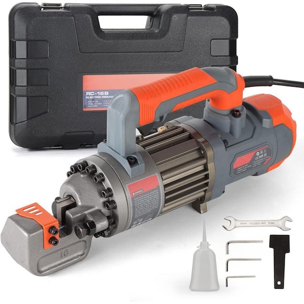 Electric Hydraulic Rebar Cutter Portable 5/8 in. Cuts 4-16 mm Rebar 1-1.5 S Speed 1000-Watts Grey Orange