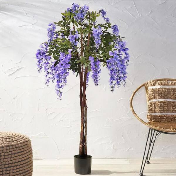 Unbranded 6 ft. Purple Artificial Wisteria Flower Tree in Pot