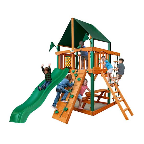 Gorilla Playsets Chateau Tower Cedar Playset with Sunbrella Canvas Canopy and Timber Shield Posts