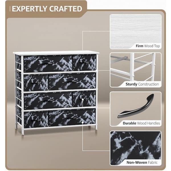 Sorbus 7-Drawers Chest Dresser - White Frame, Black Marble