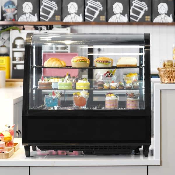 Refrigerated Display Case 3.5 cu. ft. /100L, 2Tier, Countertop Pastry Display Case Commercial 2025 Upgrade Black