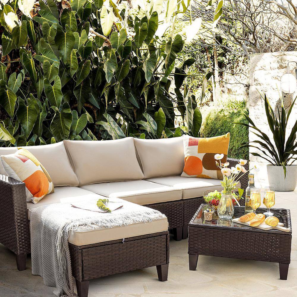 Foredawn Leisureist 5-Piece Wicker Patio Conversation Set Outdoor ...