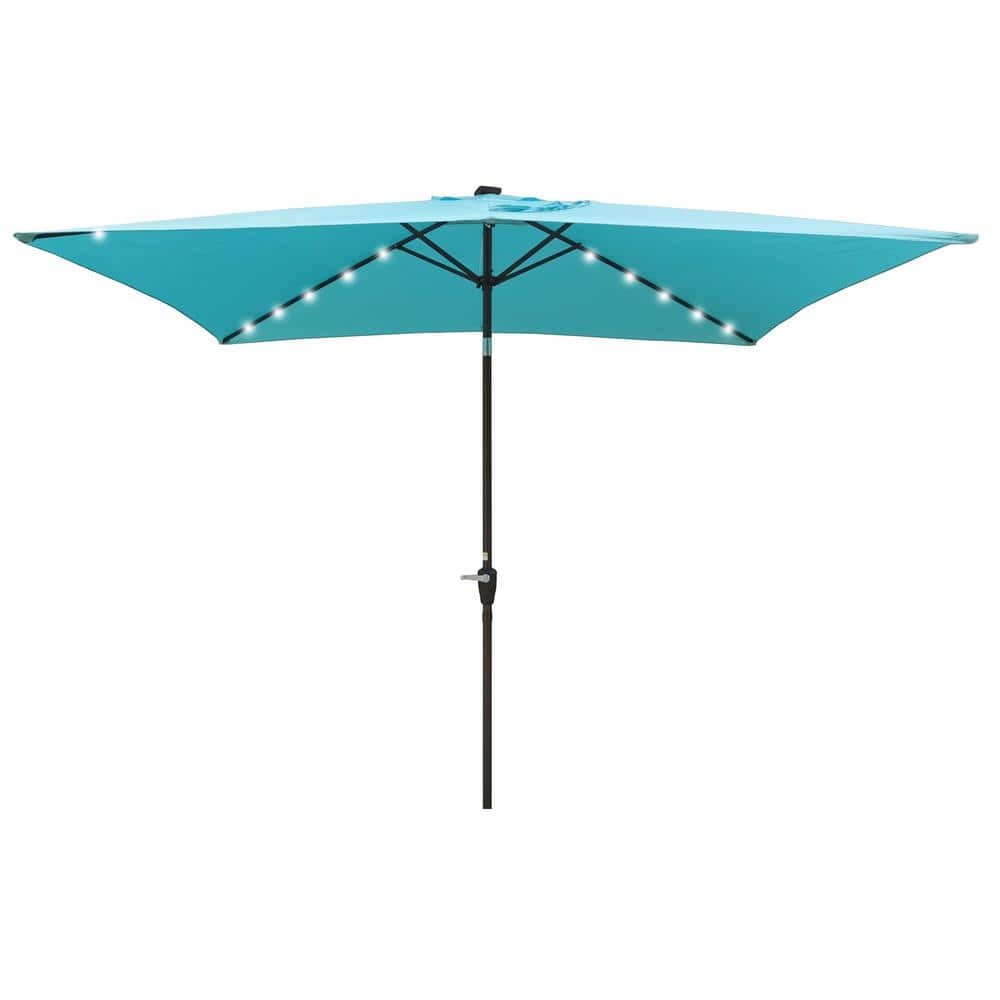 10 x 6.5 ft Steel Market Umbrella, Patio Umbrella in Turquoise, Solar LED Light, Crank, Push Button Tilt, Garden Pool price history on PriceWatchPro