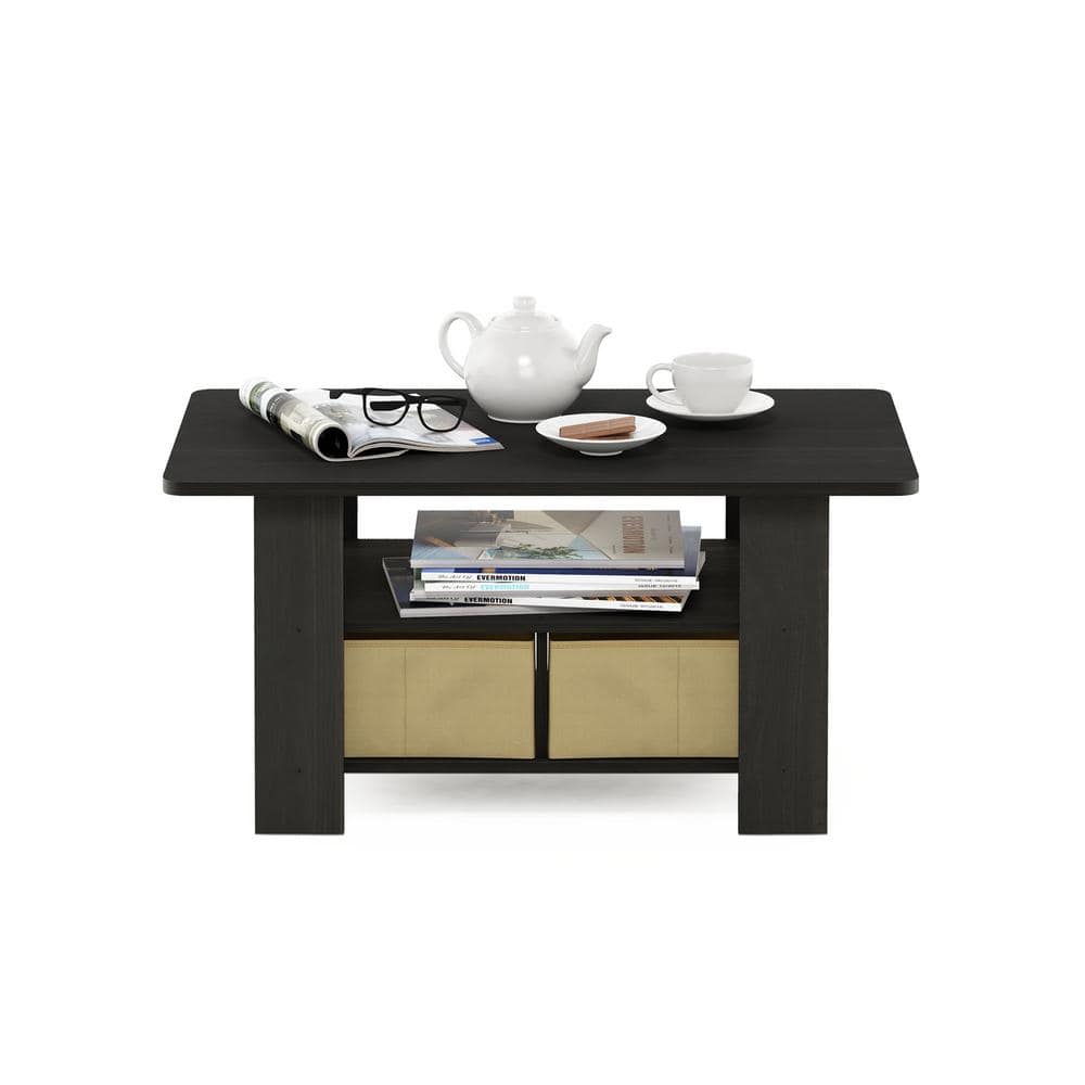 Espresso Brown Rectangular Wood Coffee Table with Storage