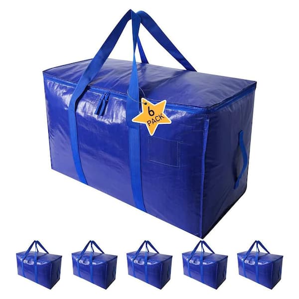 Navy Blue 6-Pieces Extra-Large Heavy-Duty Storage Tote Moving Bags with Zipper and Handles for Organization Packing Cube
