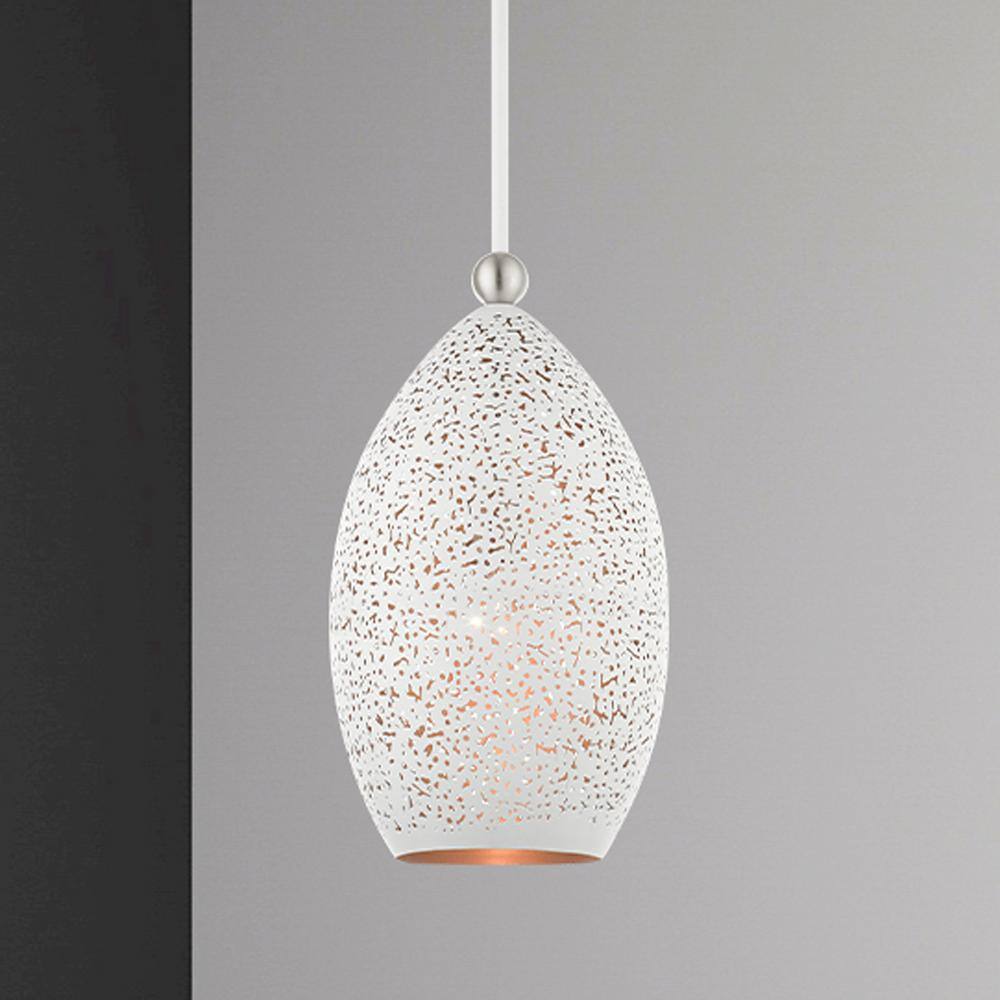 Contemporary Mini Globe Pendant Light in White and Gold with Brushed Nickel Accents