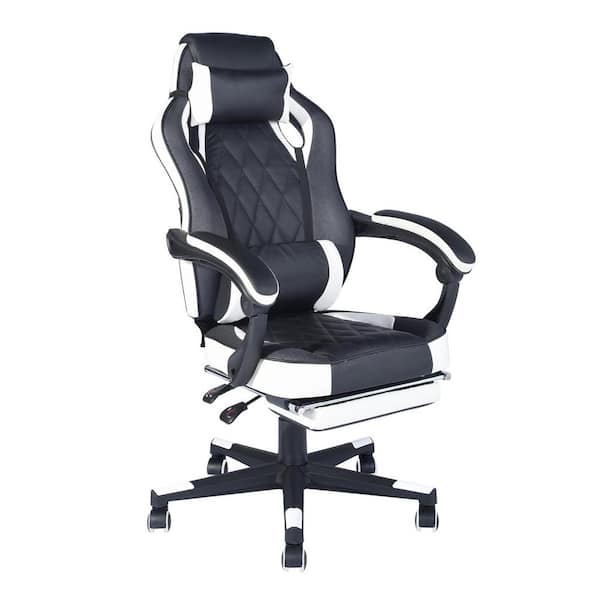 Homy Casa Adjustment White Footrest Headrest and Lumbar Support E-Sports Swivel Chair