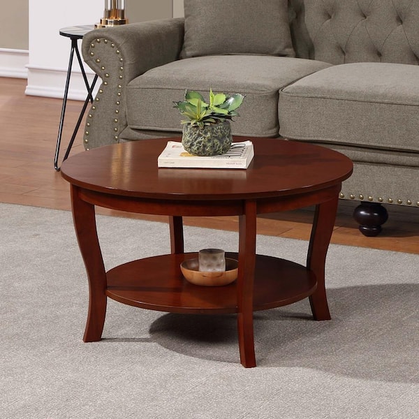 Convenience Concepts American Heritage 30 in. Mahogany Round Veneer Top Coffee Table with Shelf