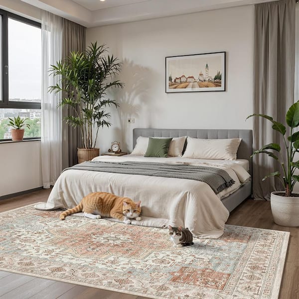 9 ft. x 12 ft. Indoor Machine Washable Rug Soft Beige