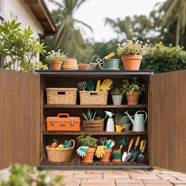 50.4 in. W x 26.8 in. D x 41 in. H Brown Wood Outdoor Storage Cabinet, Tool Shed