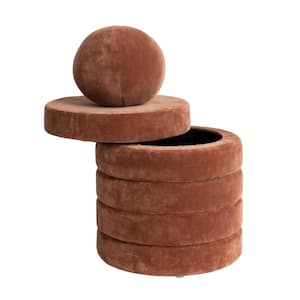 20 in. Brown Backless Wood Stool with Cotton Velvet Seat
