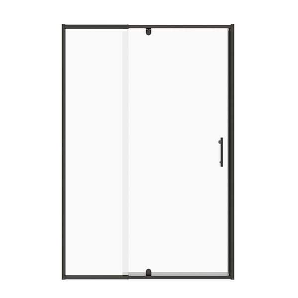 42 in. W x 71 in. H Pivot Frame Shower Door in Matte Black Finish with Clear Glass with Reversible Installation