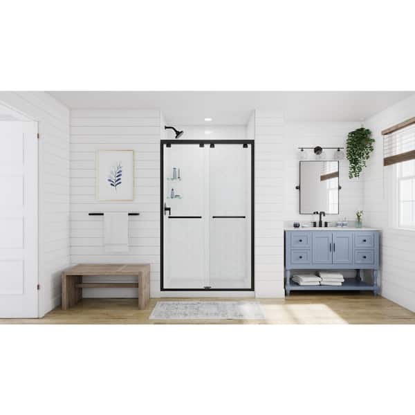 Encore 44 to 48 in. x 76 in. Semi Frameless Sliding Shower Door in Matte Black