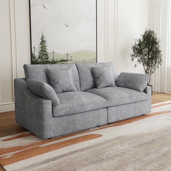 82.68 in. Slope Arm 2-Piece Rectangle Linen Modern Oversize Sectional Sofa Couch in Gray