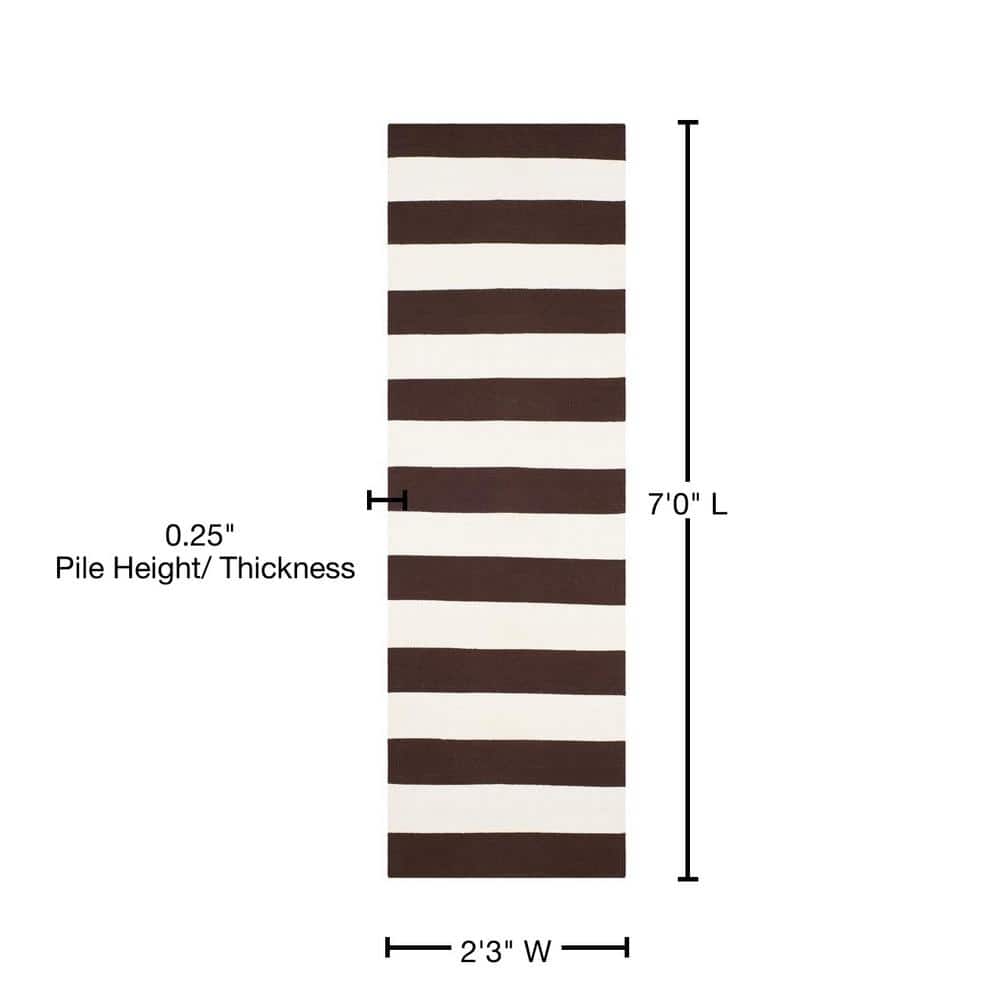Chocolate and Ivory Handwoven Wool and Cotton Runner Rug