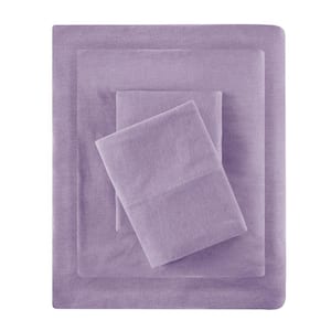 Jersey Knit 4-Piece Purple Cotton Blend Queen All Season Sheet Set