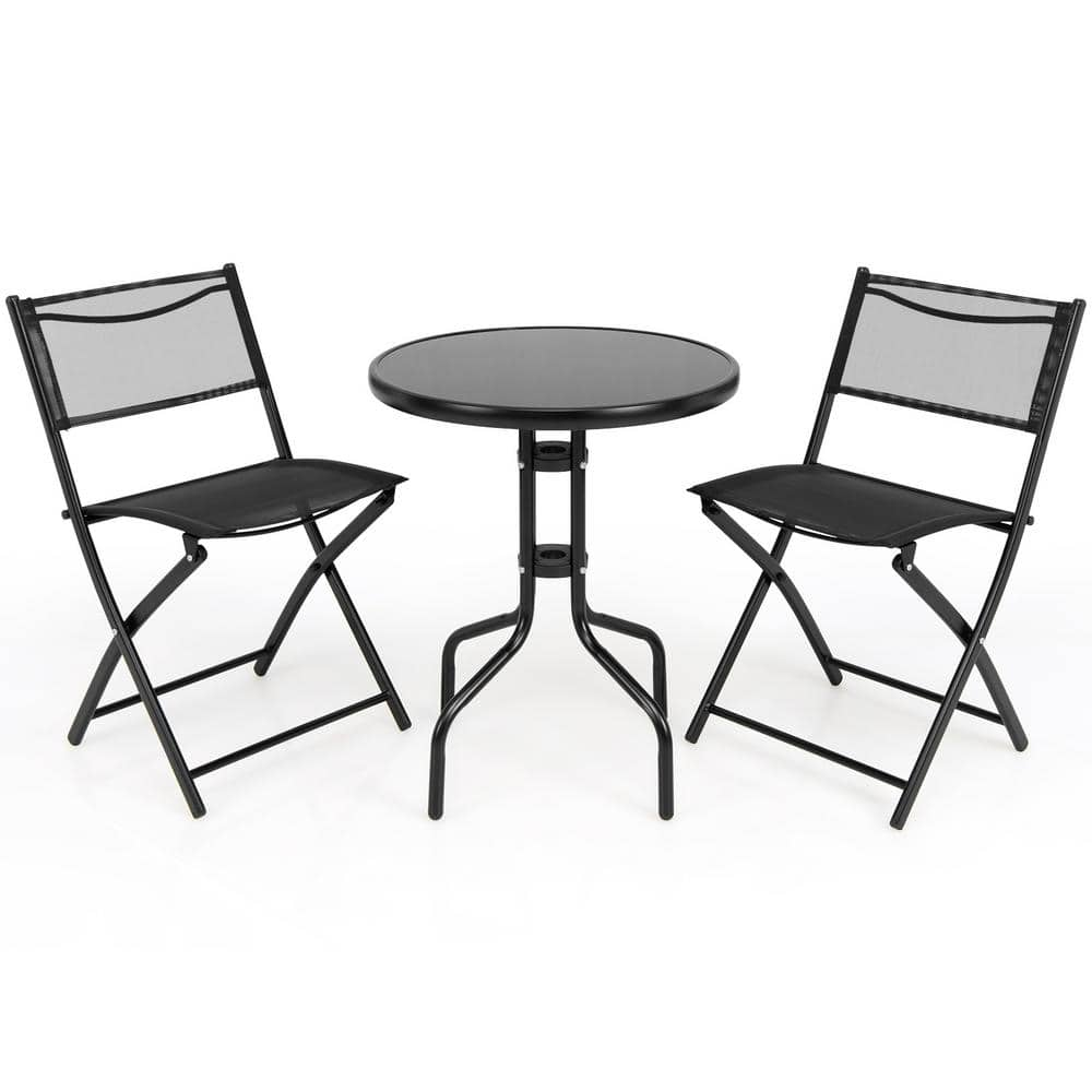 Cisvio 3-Pieces Folding Metal Bistro Table Chairs Set for Indoor and ...