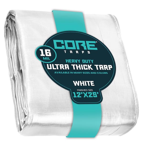 CORE TARPS 12 ft. x 25 ft. White 16 Mil Heavy Duty Polyethylene Tarp, Waterproof, UV Resistant, Rip and Tear Proof