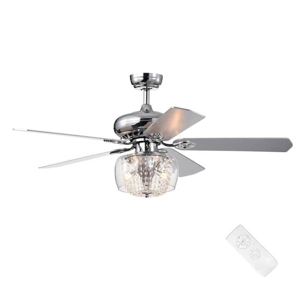 Edvivi Emeline 52 in. Indoor Chrome Glam Reversible Ceiling Fan with Crystal Light Kit and Remote Control