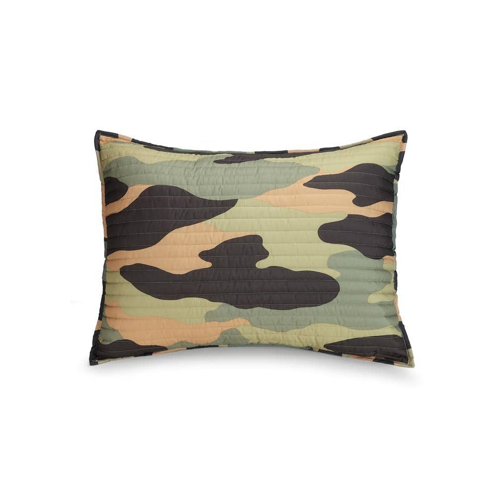 Twin Gray and Green Reversible Microfiber Quilt Set