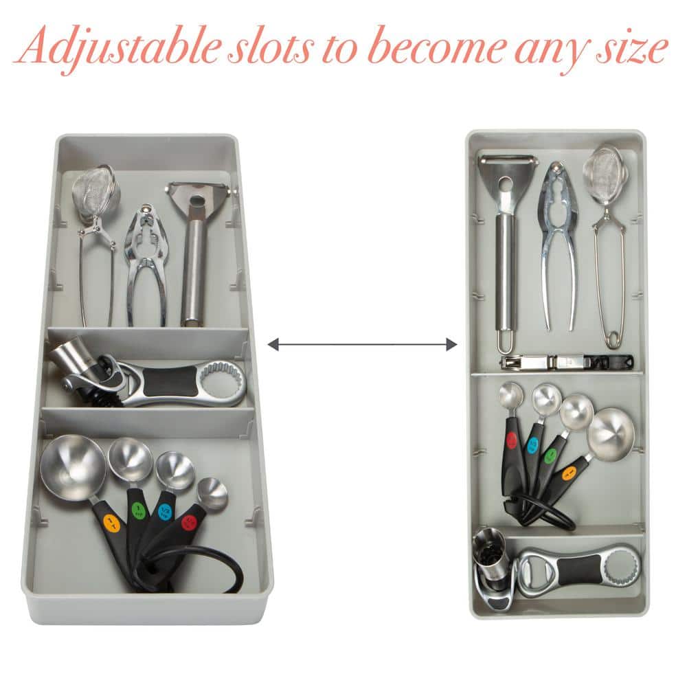 Gray Adjustable Plastic Kitchen Drawer Organizer Tray