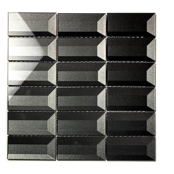 Hollywood Regency Metallic Gray 12 in. x 12 in. Beveled Stacked Glossy Glass Mosaic Wall Tile (2 sq. ft./Case)