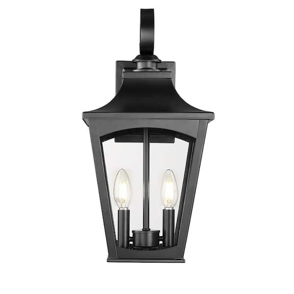 Millennium Lighting Curry 2-Light 9 in. Wide Powder Coated Black Outdoor Wall Lantern with Clear Glass