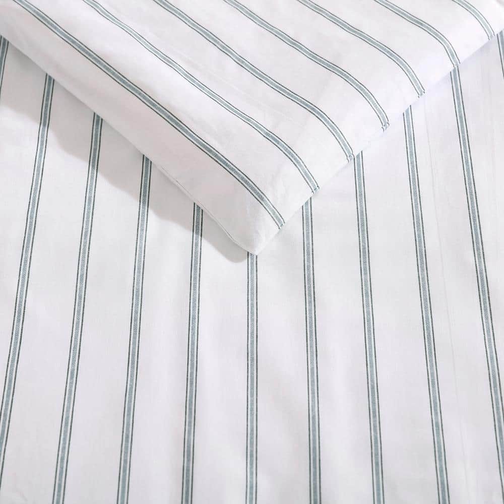 Green Striped Cotton King Duvet Cover Set