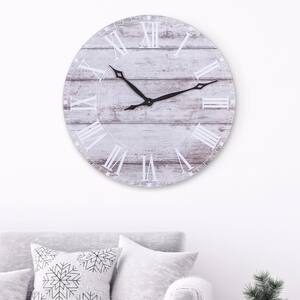 30 in. Frameless Rustic White Washed Wood Plank Wall Clock