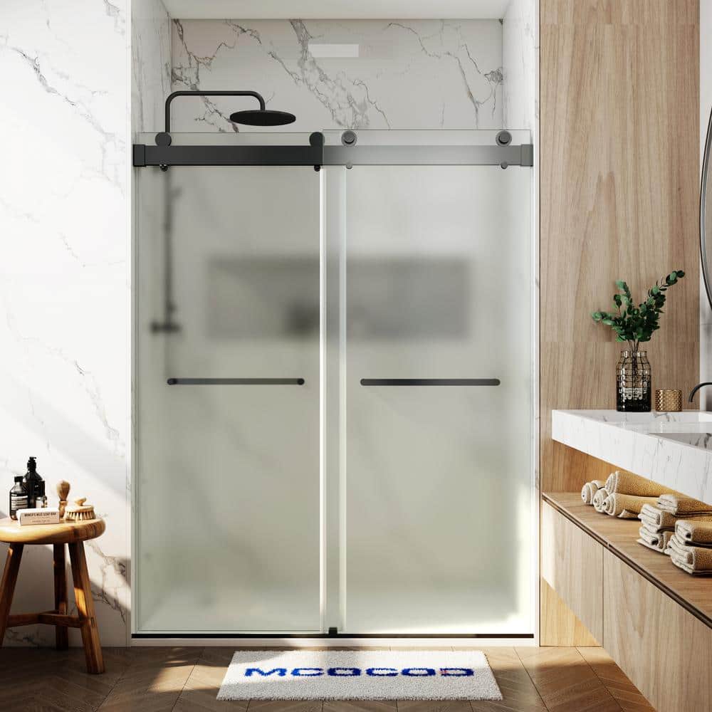 56-60.75 in. W x 76 in. H Double Sliding Frameless Soft Close Shower Door in Matte Black with 3/8 in. Frosted Glass price history on PriceWatchPro