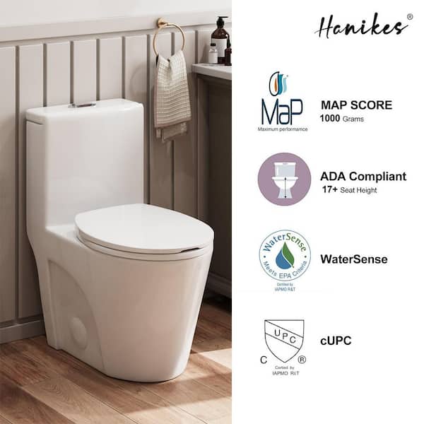 Hanikes 1-Piece 1.1/1.6 GPF Dual Flush Elongated WaterSense ADA